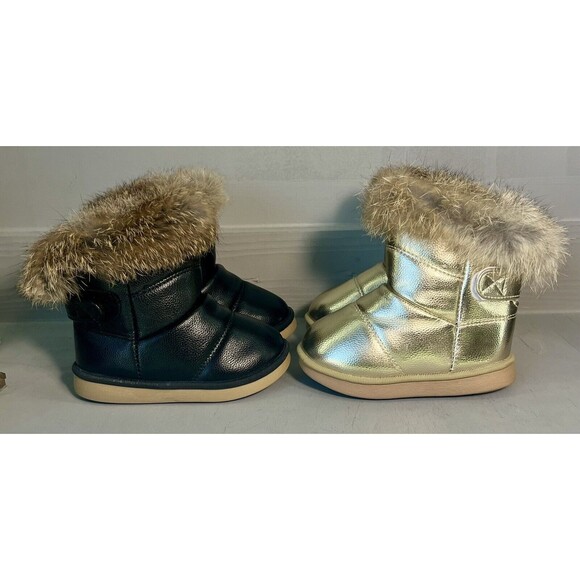 Toddler Girls Comfy Kids Fur Trim Black Gold Size 23‎ 6/7 Winter Boots Lot Of 2 - Picture 2 of 8